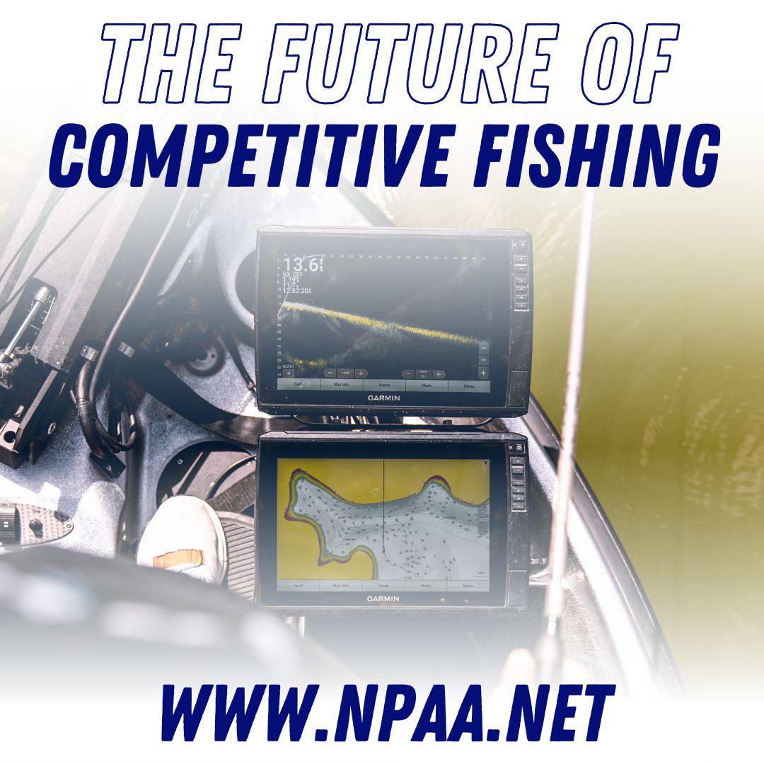 This promotional image features two Garmin fish finders mounted on a boat, displaying sonar and chart data, highlighting the role of advanced marine electronics in shaping the future of competitive fishing.